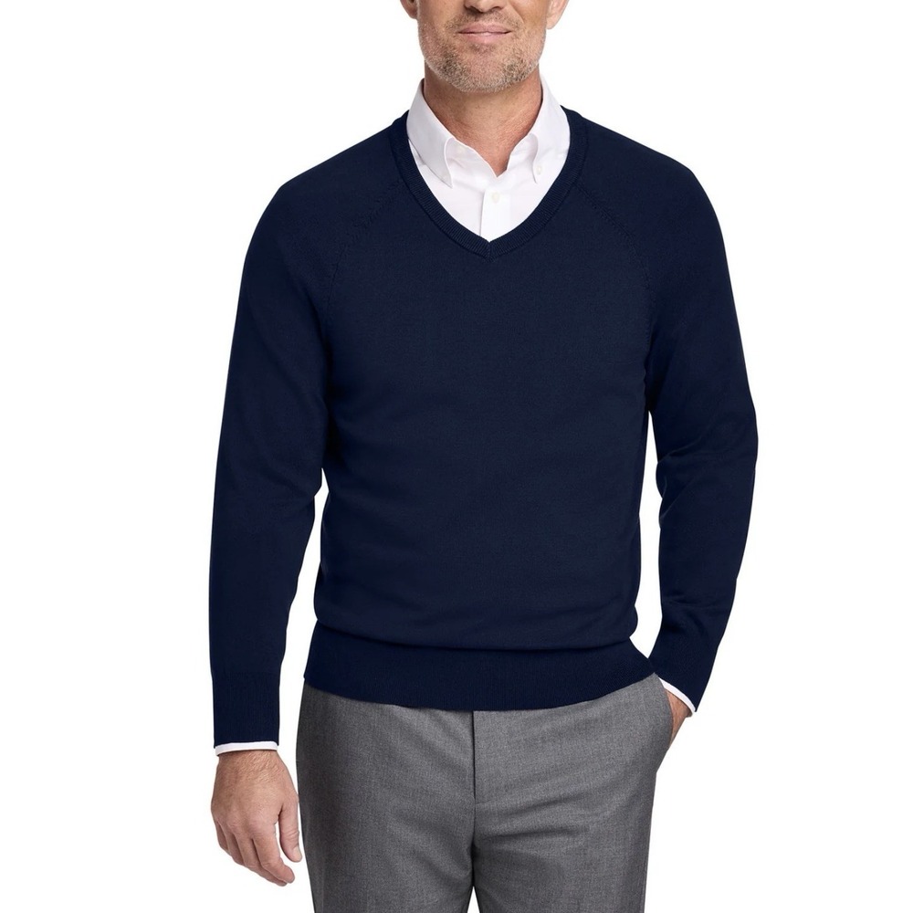 Brooks Brothers Navy Blue V-Neck Sweater Mens XL Pima Cotton Knit Preppy Classic